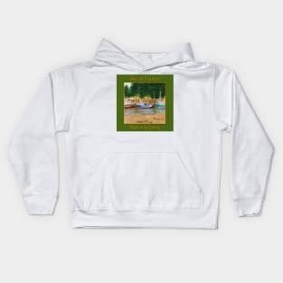 Boats high and dry at low tide in the Bay of Fundy at St Martins Kids Hoodie